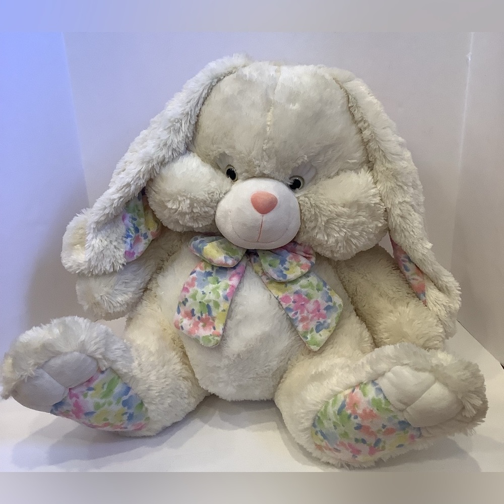 Goffa International Plush Large Bunny Rabbit Floral Terry Cloth Ears Paws Bow
